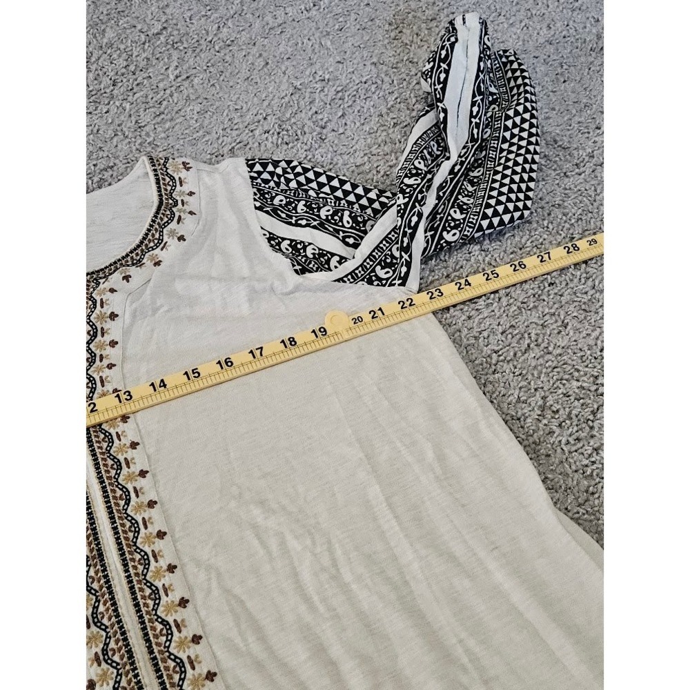 J. Jill Pure Jill Elements Embroidered Mixed Media Top Gray Cream Boho Large - Picture 3 of 5